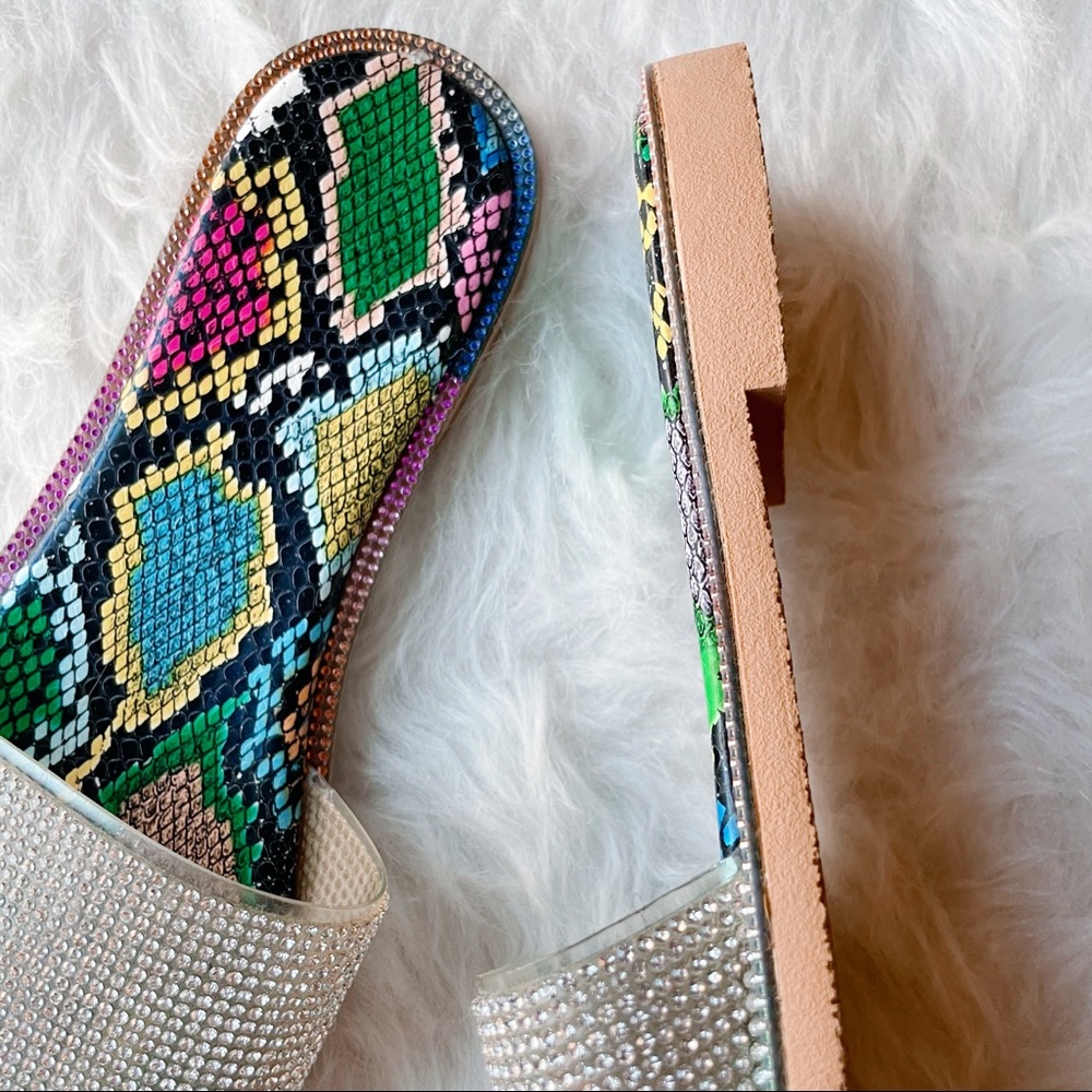 Snakeskin Rhinestone Sandals StreetStyle Artistic Abstract Rainbow Spring Summer - Picture 2 of 3
